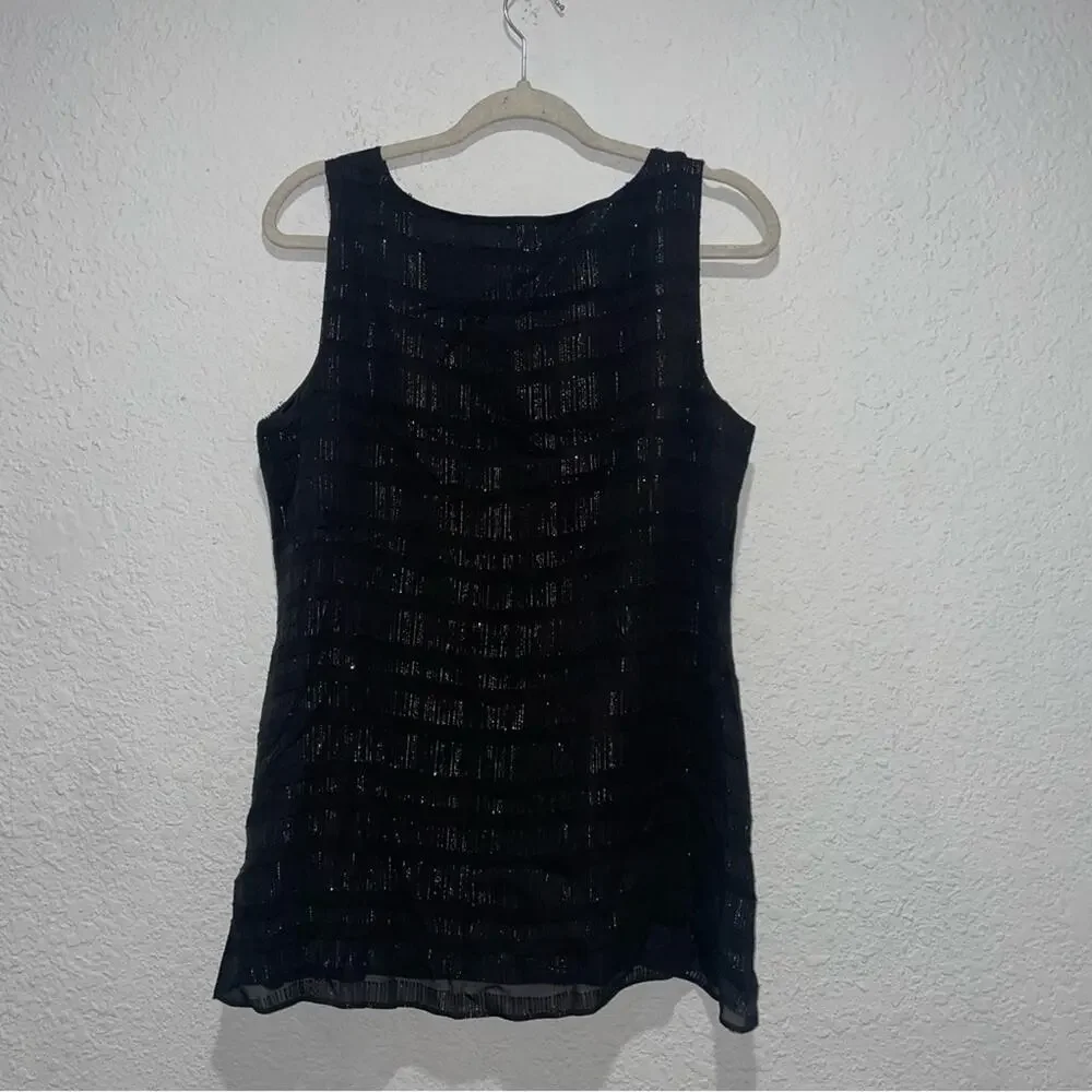 Eileen Fisher Sheer Silk Glimmer Ballet Neck Tank Easy Fit, Long Length Small